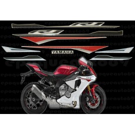 Kit autocollants stickers Yamaha YZF-R1 2015 version blanc / rouge