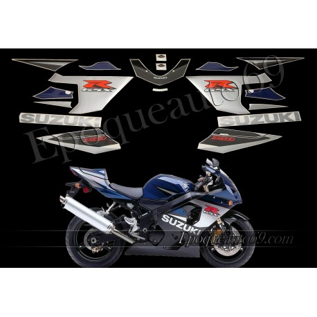 Kit autocollants - stickers Suzuki GSX-R 750 2005 version noir / bleu foncé