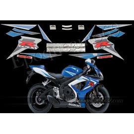 Kit autocollants stickers Suzuki GSX-R 750 2006 version blanc/bleu