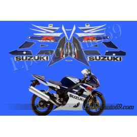 Kit autocollants stickers Suzuki GSX-R 1000 2004 version blanc / bleu