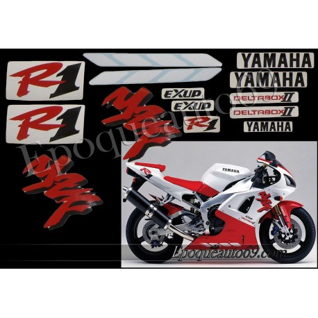 Kit autocollants Stickers Yamaha YZF-R1 1998 version blanc / rouge