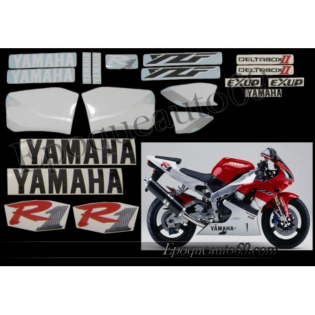 Kit autocollants Stickers Yamaha YZF-R1 1999 version blanc / rouge