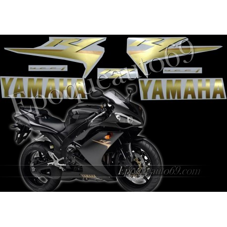 Kit autocollants stickers Yamaha YZF-R1 2007 version noir / or