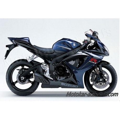 Autocollants stickers Suzuki GSX-R 750 2007 version noir/ bleu foncé